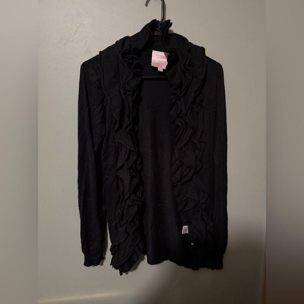 Romeo & Juliet Couture Open Front Ruffle Sweater Size L NWT M Black